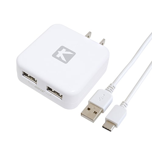 USB充電器 薄型 2ポート 2.4A出力 + USB Type-C ケーブル 1m | CHARGE GEAR COMBO 2P24C