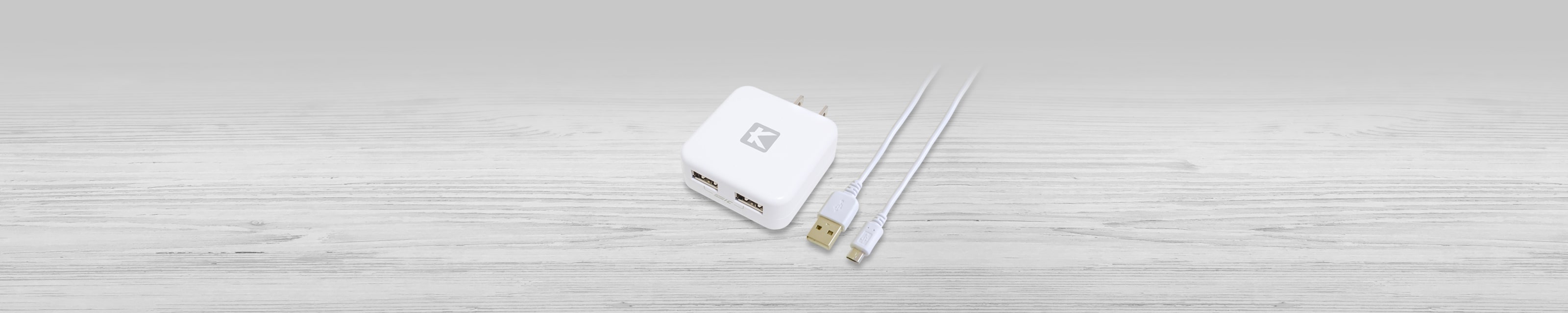 USB充電器 薄型 2ポート 2.4A出力 + microUSB ケーブル 1m | KYOHAYA